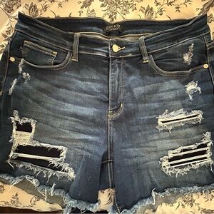 Judy Blue Distressed Patched Shorts, 2xl